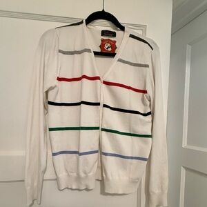 Zara White Cardigan with Multicolor Stripes